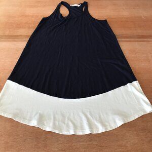 Fighting Eel Trapeze Dress Women S Blue Colorblock Asymmetrical Hem Sleeveless